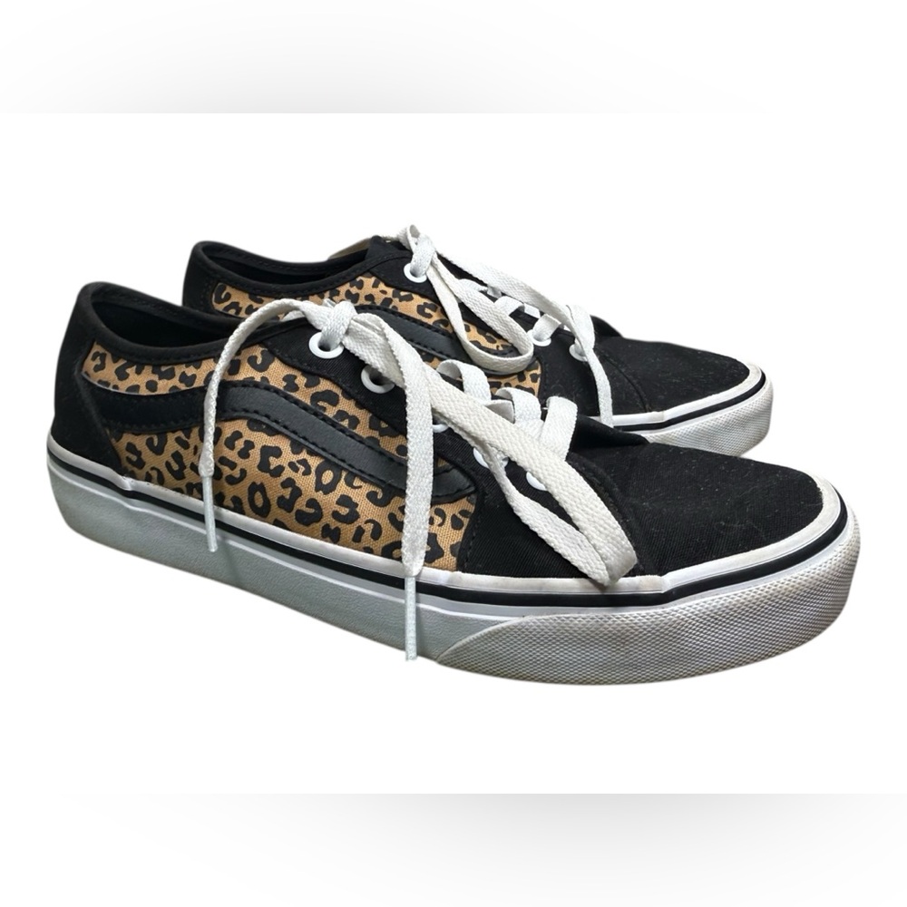 Vans Leopard Print Black Canvas Low Top Sneakers